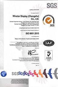 Winstar (Changshu) ISO 9001:2015 Certificado