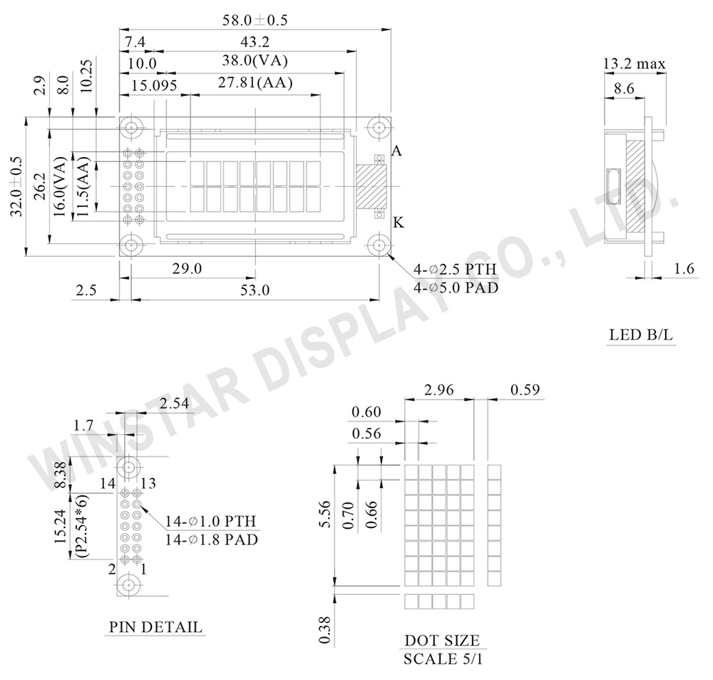 8 Characters x 2 Lines LCD Display Module - WH0802A-YGK-JT