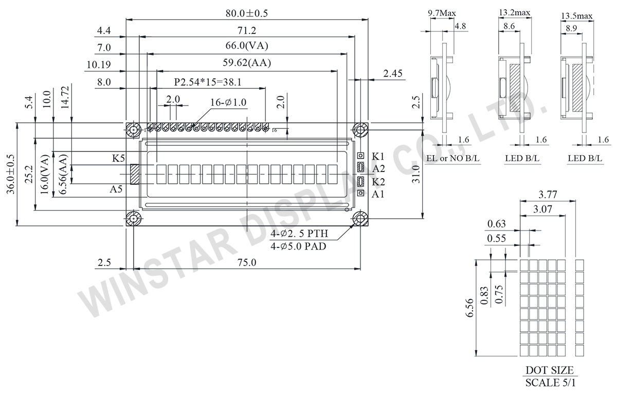 Winstar Character LCD Display 16x1, LCD 16x1, 16x1 LCD Display - WH1601A