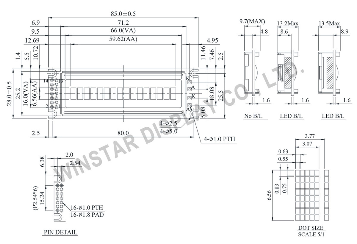 WH1601B - Display Character 16x1 Drawing