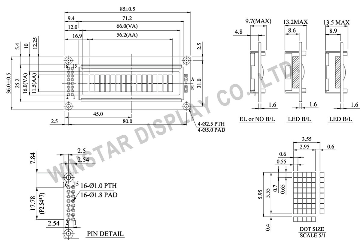 Winstar WH1602C 16x2 LCD Module, LCD Alphanumeric Display, Alphanumeric LCD Display Module