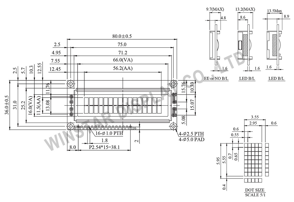 WH1602J - 16x2 Character Small LCD Module, Medium LCD Module