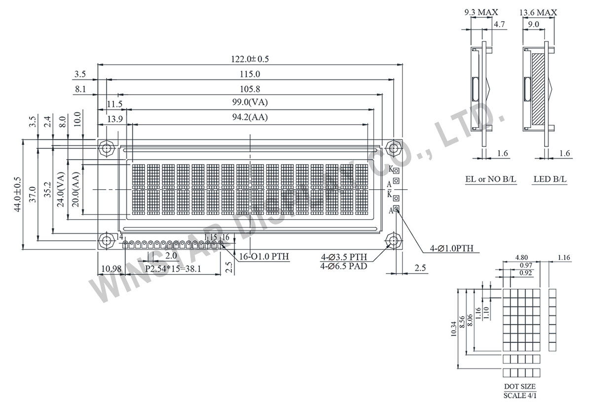 Winstar WH1602L1 16x2 Character Dot Matrix LCD Module