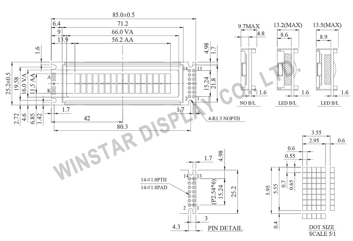 Winstar WH1602O - Mono LCD Character Display 16x2
