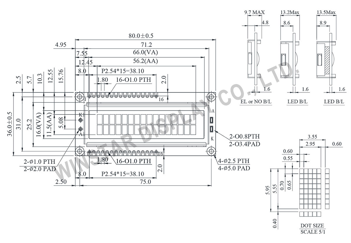 Winstar WH1602W 16x2 Character LCD Display