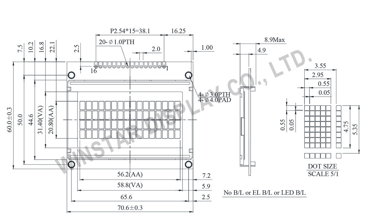 Winstar WH1604B - 16x4 Character LCD Display Module