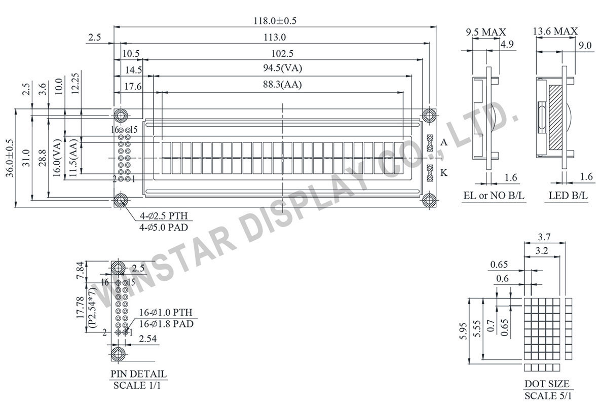 Winstar WH2402A - LCD 24x2, Display LCD 24x2, LCD Display 24x2