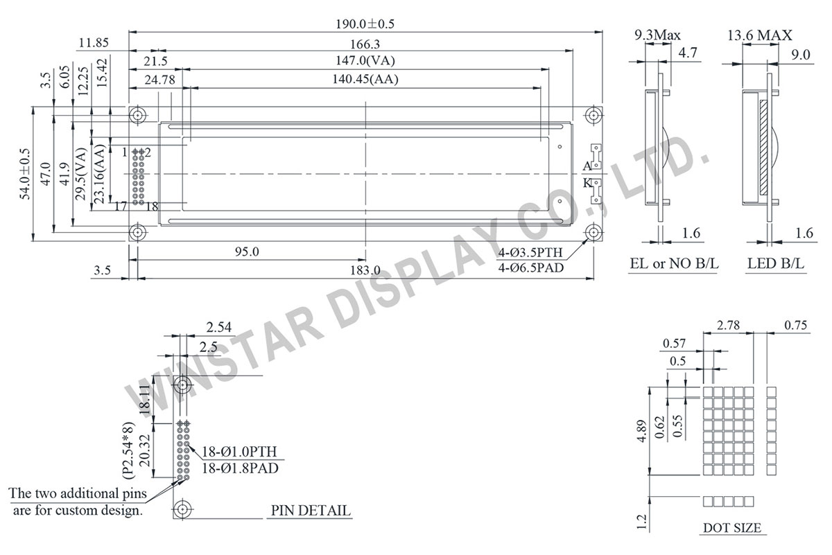WH4004A - 40x4 Character LCD Display, LCD Display 40x4, Winstar Display LCD 40x4