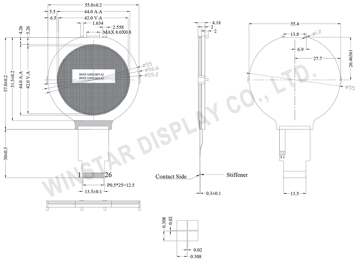 Circular LCD, Circular LCD Screen, Circular LCD Display, Circular LCD Display Module - WO128128A