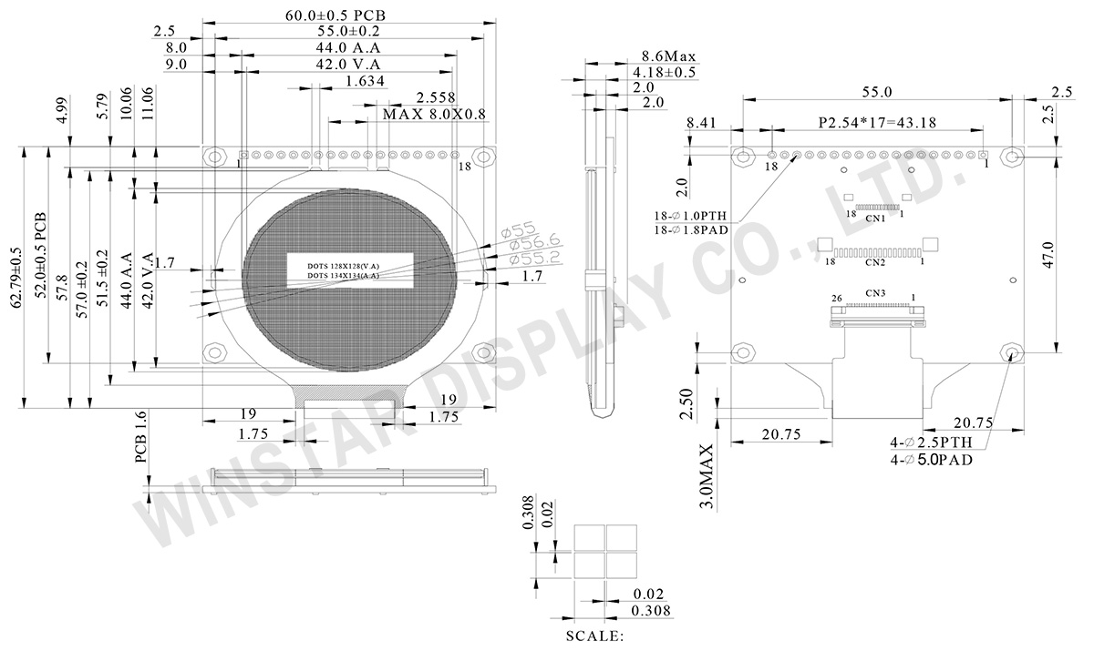 Round LCD, Round LCD Display Module, Round LCD Panel, Round LCD Screen - WO128128A2