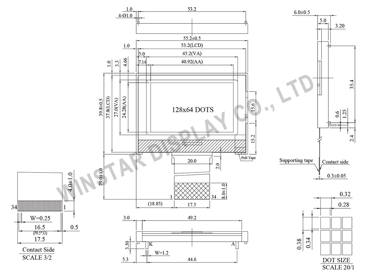 Winstar Chip-on-Glass LCD Module 128x64 - WO12864C2