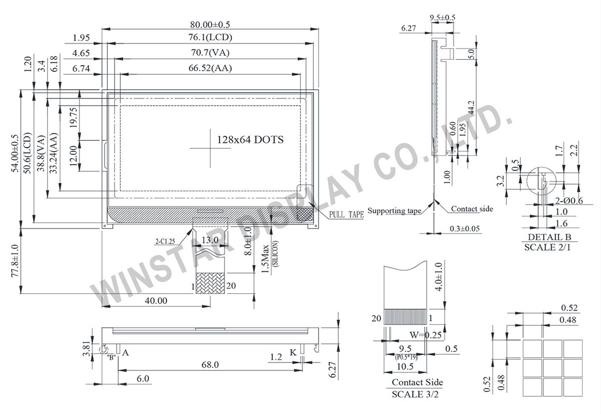 Monochrome Displays, Monochrome Display 128x64 - WO12864H