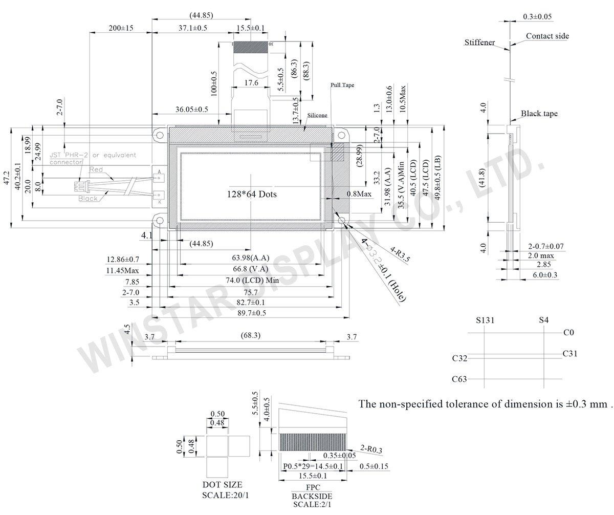 128x64 Graphic COG LCD Module (ST7565V, Negative Voltage) - WO12864K