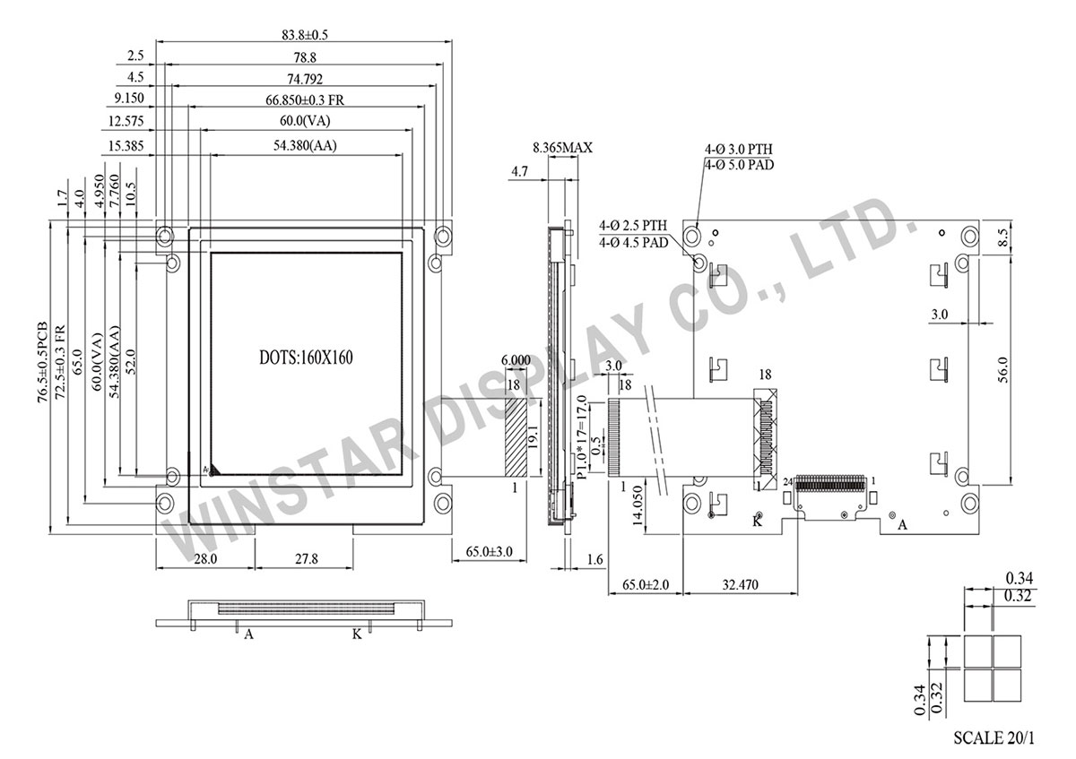 Winstar WO160160A - 160x160 COG LCD Display