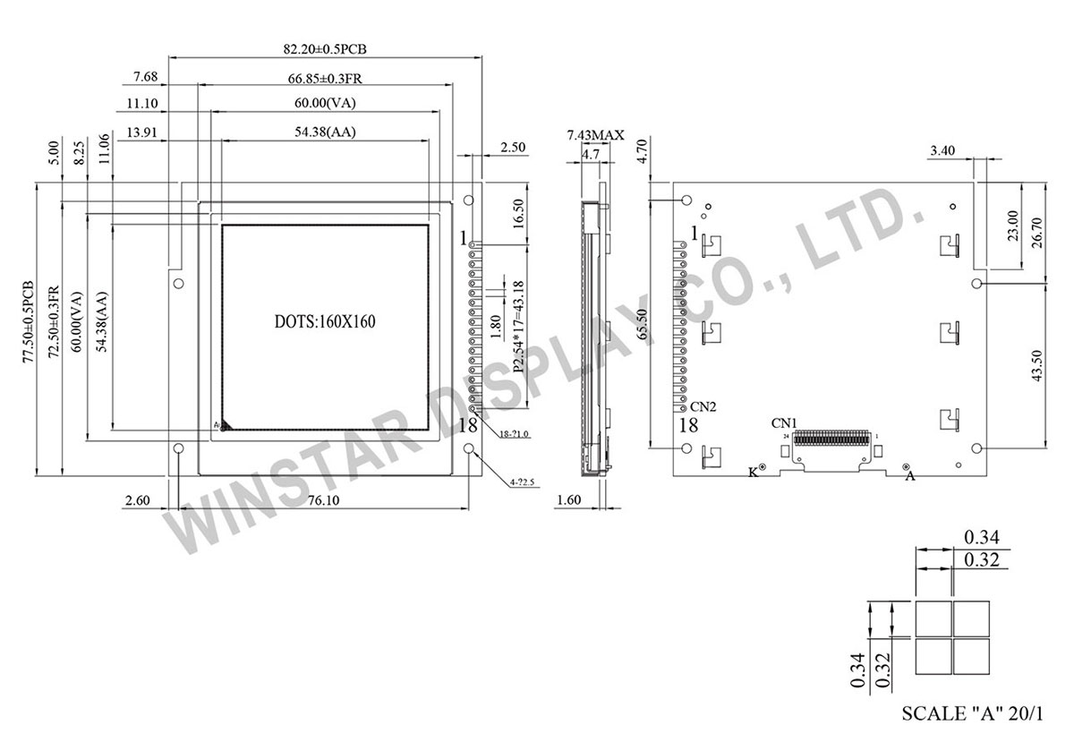 Winstar WO160160B Chip-on-Glass LCD Module 160x160