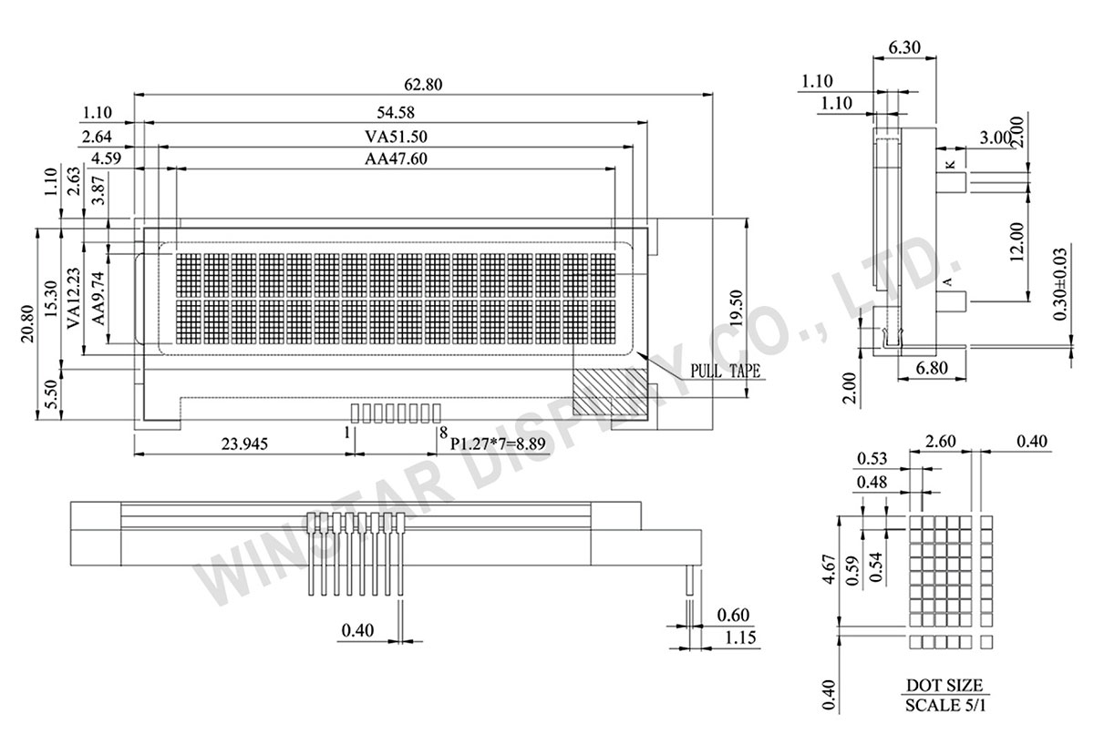 Winstar WO1602H - LCD COG Display, LCD COG, I2C 16x2 LCD