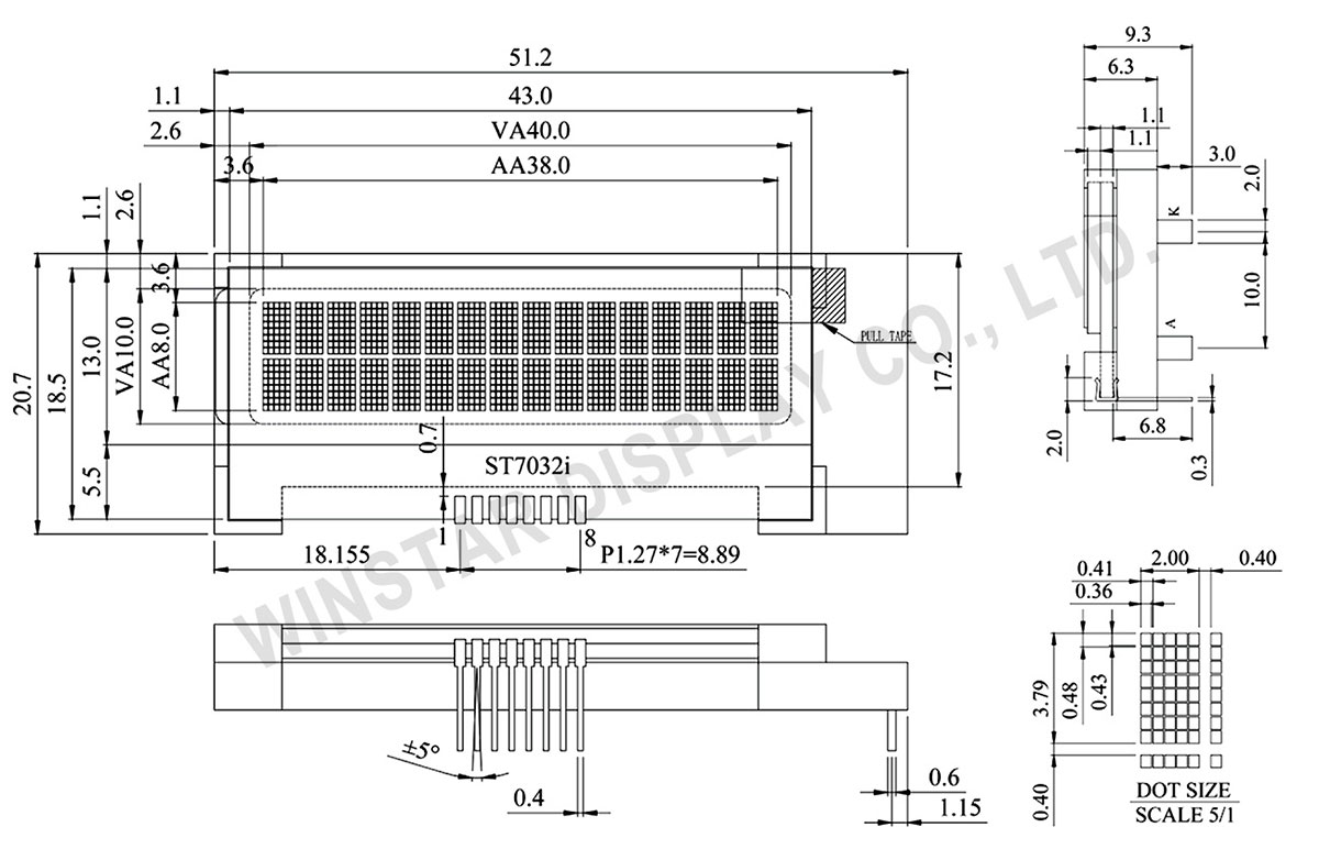 Winstar WO1602I - COG Monochrome LCD Display Module 16x2