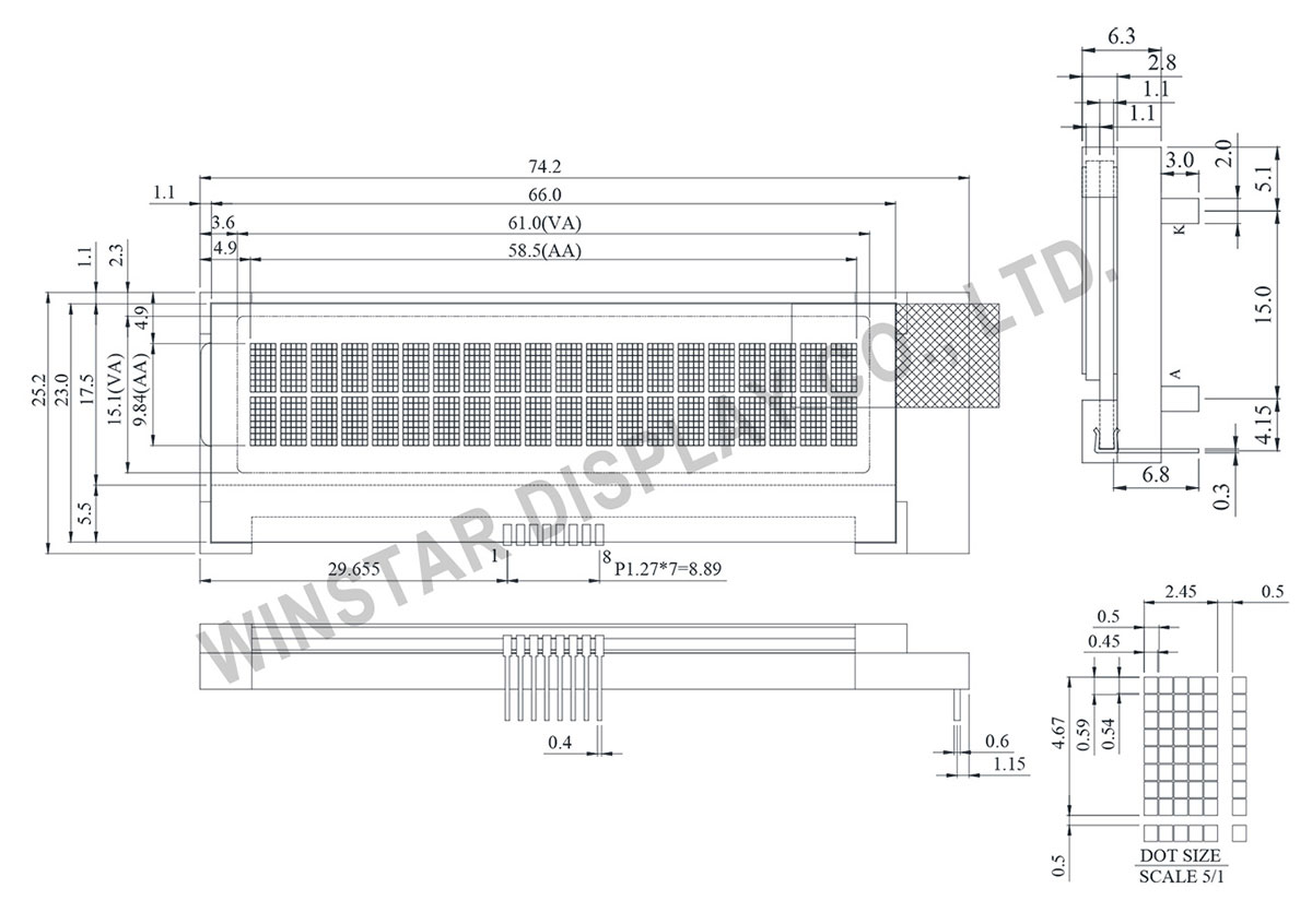 Winstar - WO2002A 20x2 COG LCD Module, 20x2 LCD Display