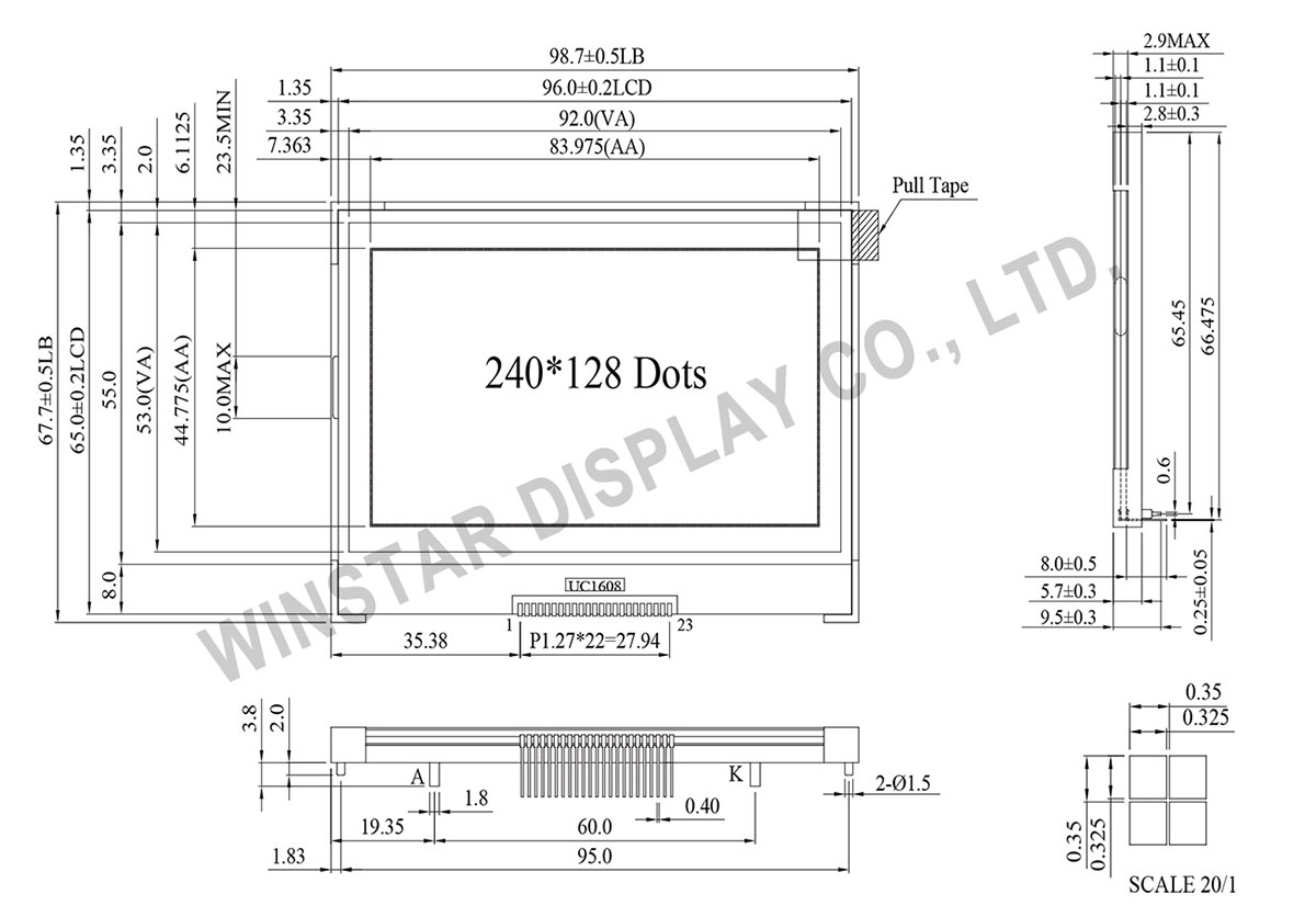 COG LCD Display 240x128 - Winstar WO240128A