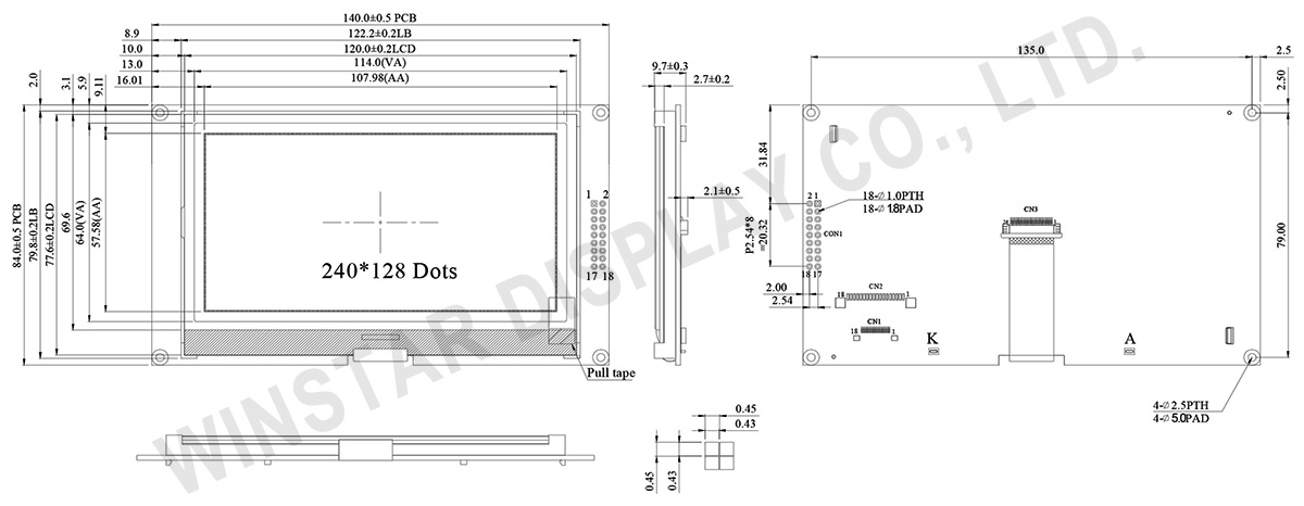 Chip on Glass  LCD Module 240x128 with PCB - WO240128B2