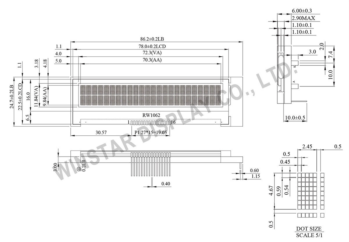 Winstar 24x2 COG LCD Display, I2C Interface LCD Display - WO2402A
