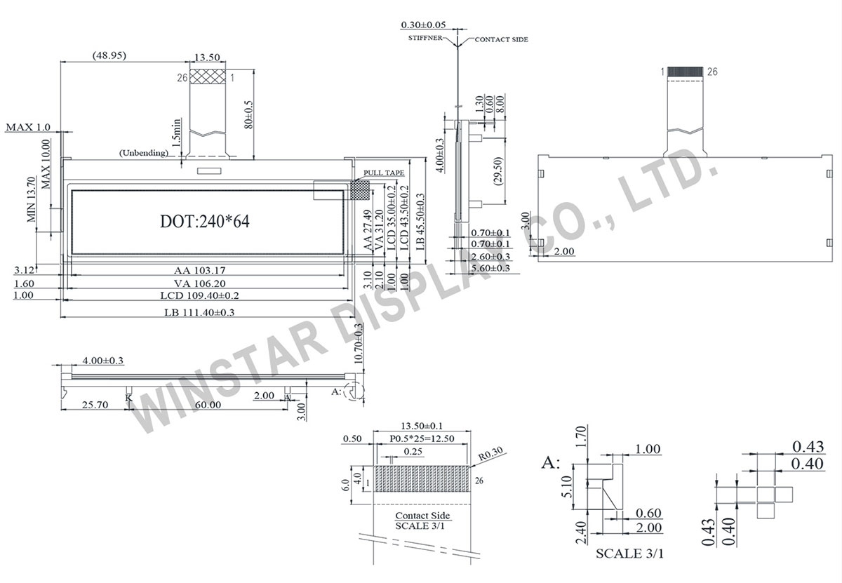 240x64 COG LCD Display - Winstar WO24064C