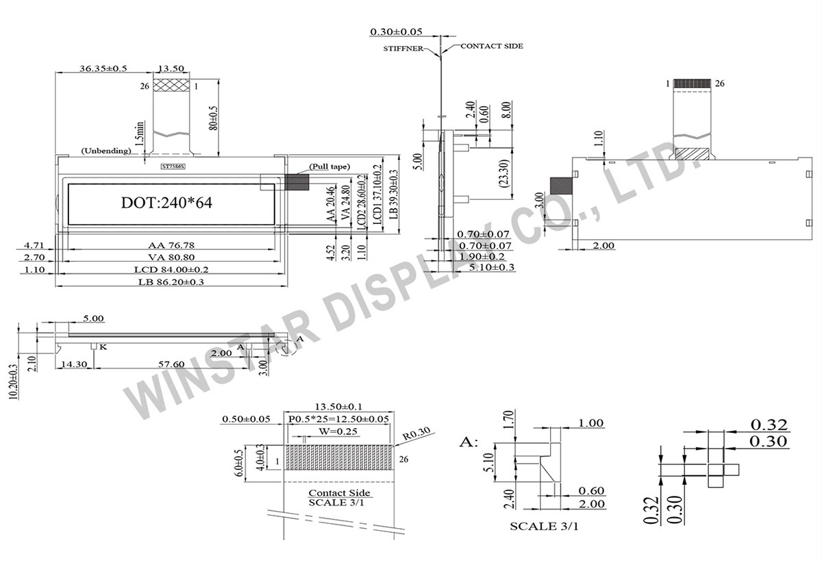 240x64 COG LCD Display SPI / 6800 / 8080 Interface