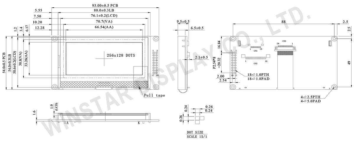 Chip on Glass LCD Modules 256x128 - WO256128A2