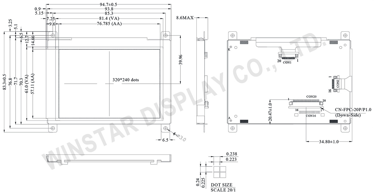 Chip on Glass LCD Module 320x240 - WO320240D - Winstar Display