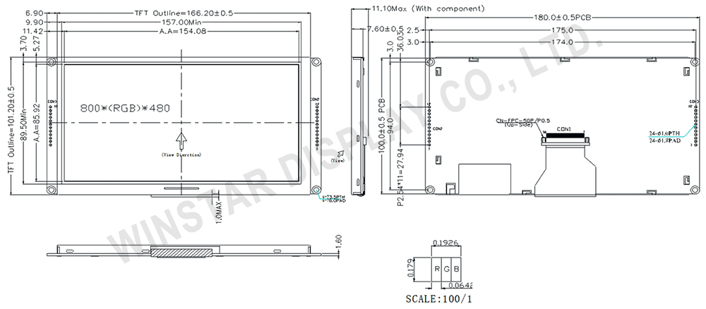 華凌光電產品介紹 -7吋 TFT M 系列 WF70M-規格圖