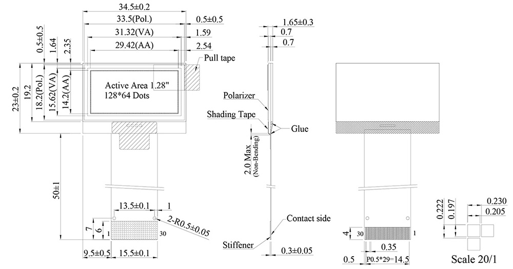WEO012864L-ZIF Contour Drawing & Block Diagram