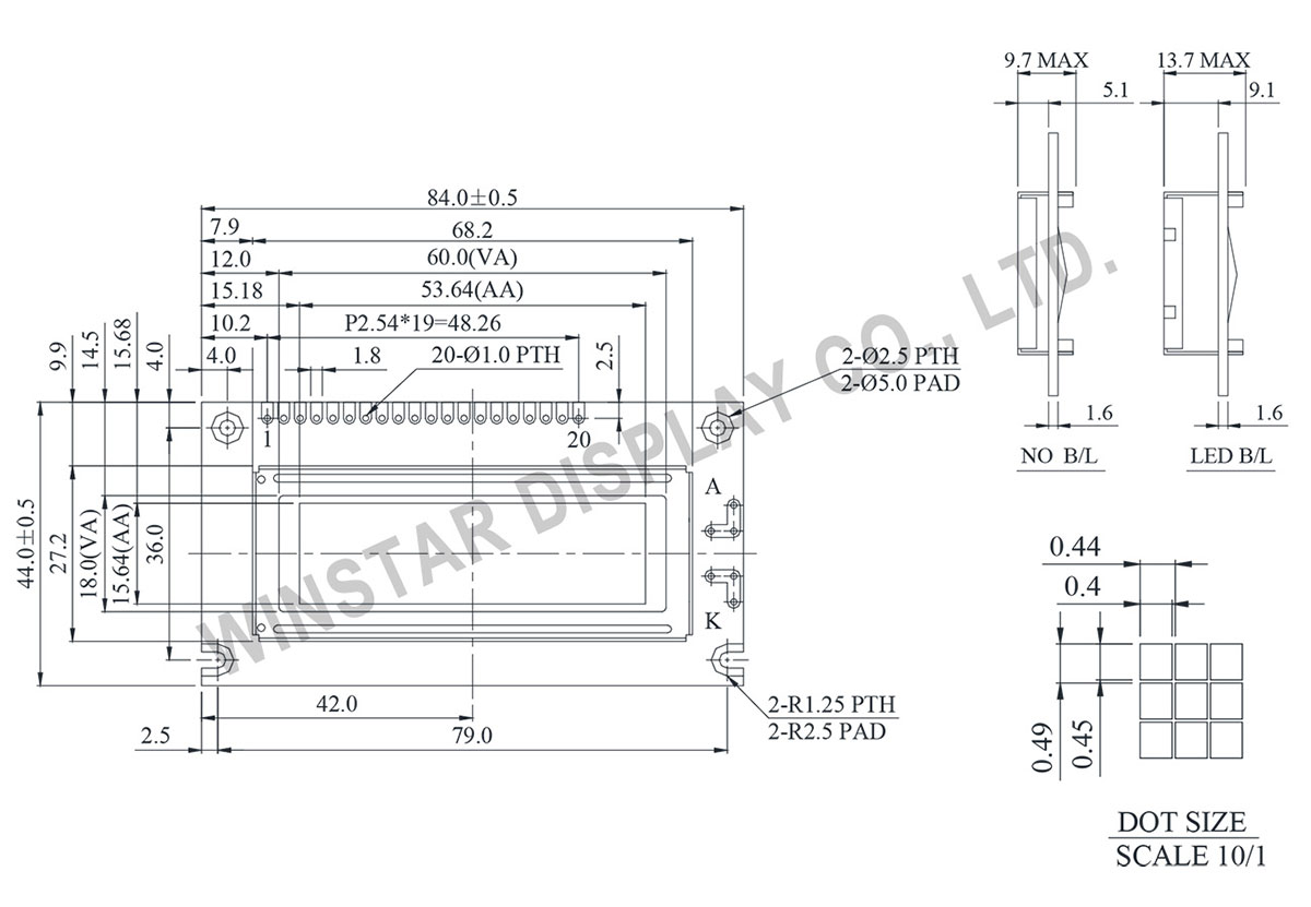 Winstar WG12232C 122x32 Graphic LCD Modules