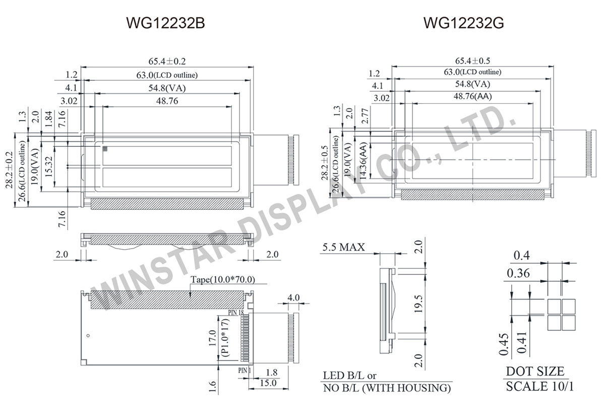 Winstar WG12232B 122 x 32 LCD Graphic Display Module, Winstar 122x32 LCD