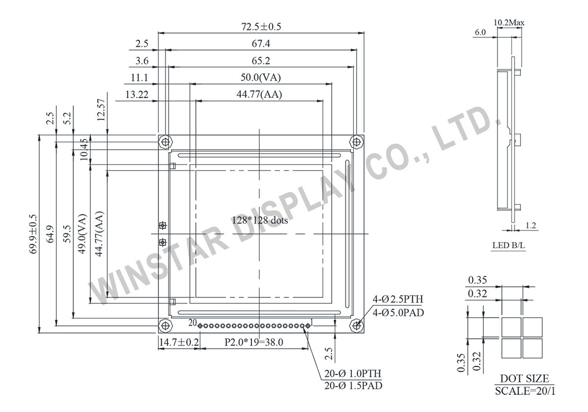 Winstar 128x128 lcd display, 128x128 lcd module, 128x128 lcd - WG128128I