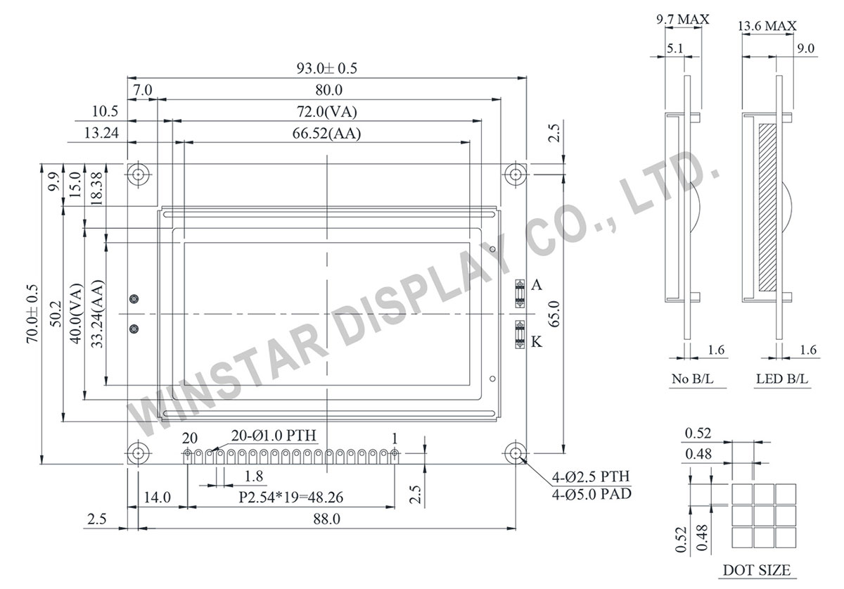WG12864A Monochrome Graphic LCD, Graphic LCD 128x64, Winstar WG12864A
