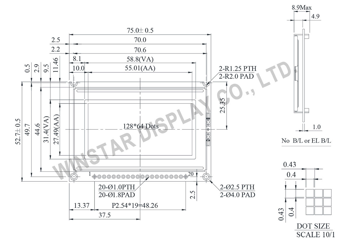 128x64 Graphic LCD Display, 128x64 LCD Module - WG12864B