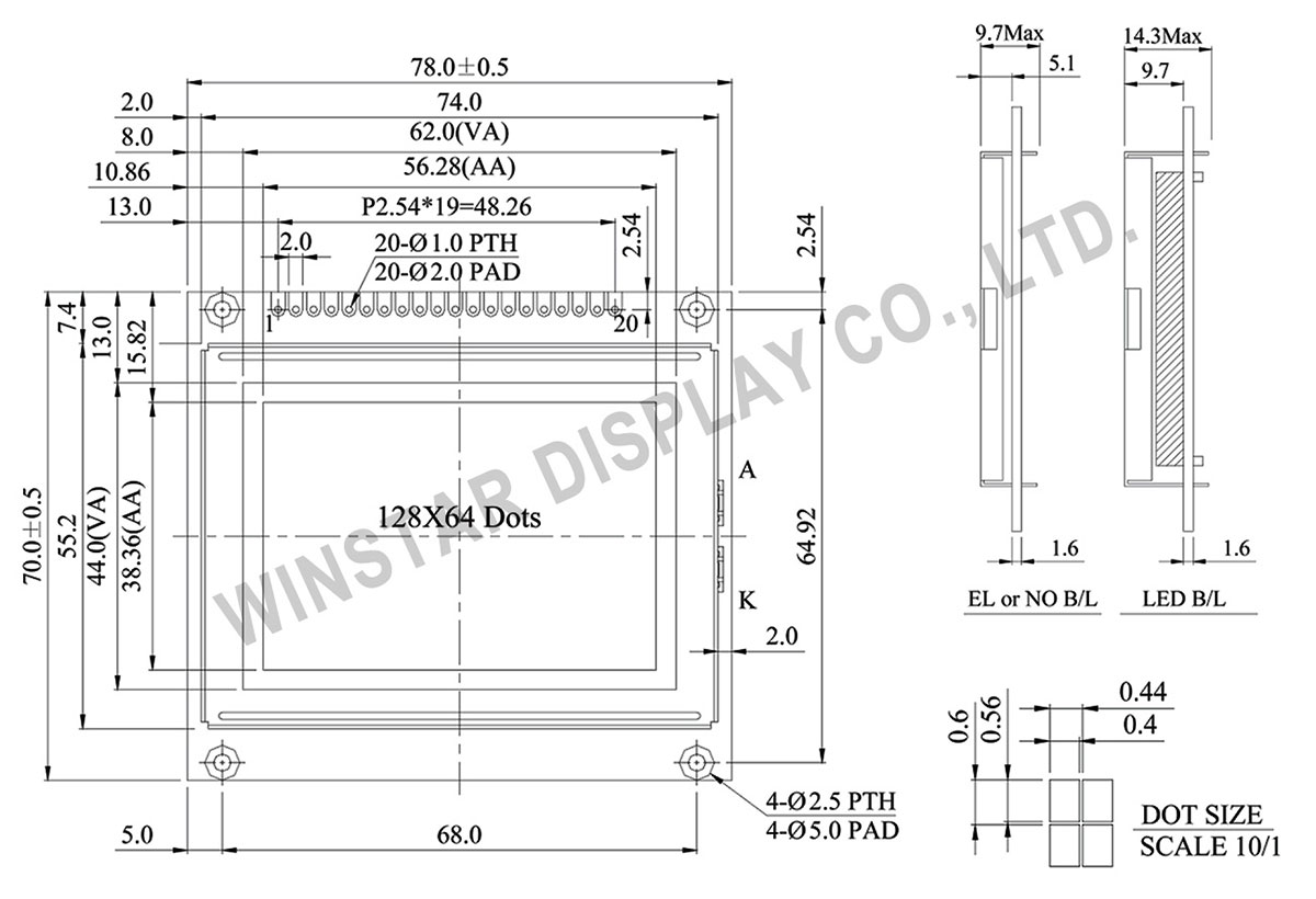 128x64 LCD Display, 12864 LCD - Winstar WG12864D