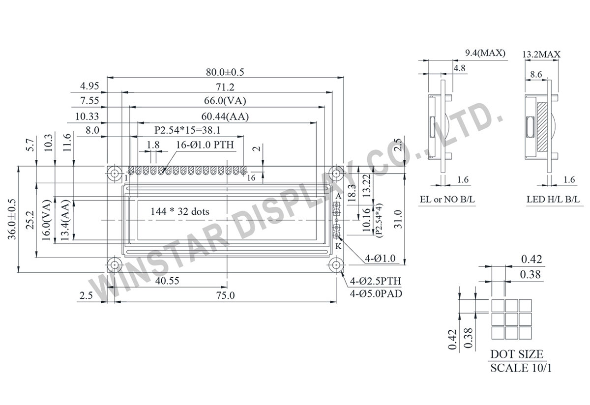 Winstar 144x32 Graphic LCD Display - WG14432B