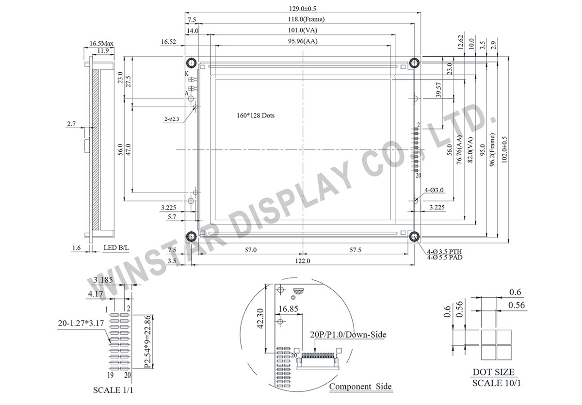 Winstar 160x128 Graphic LCD Module - WG160128E