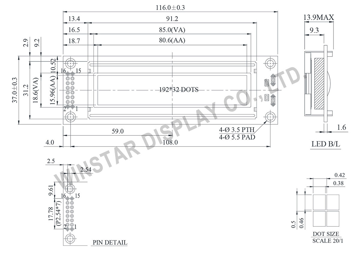 WG19232B - 192x32 LCD Display Module - Winstar Display