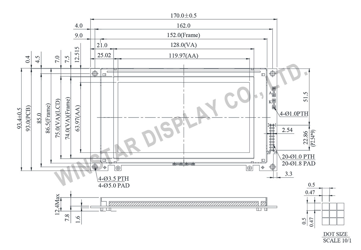 Winstar graphic lcd 240x128, lcd 240x128, lcd 240 128, lcd display 240x128, display 240x128 - WG240128A