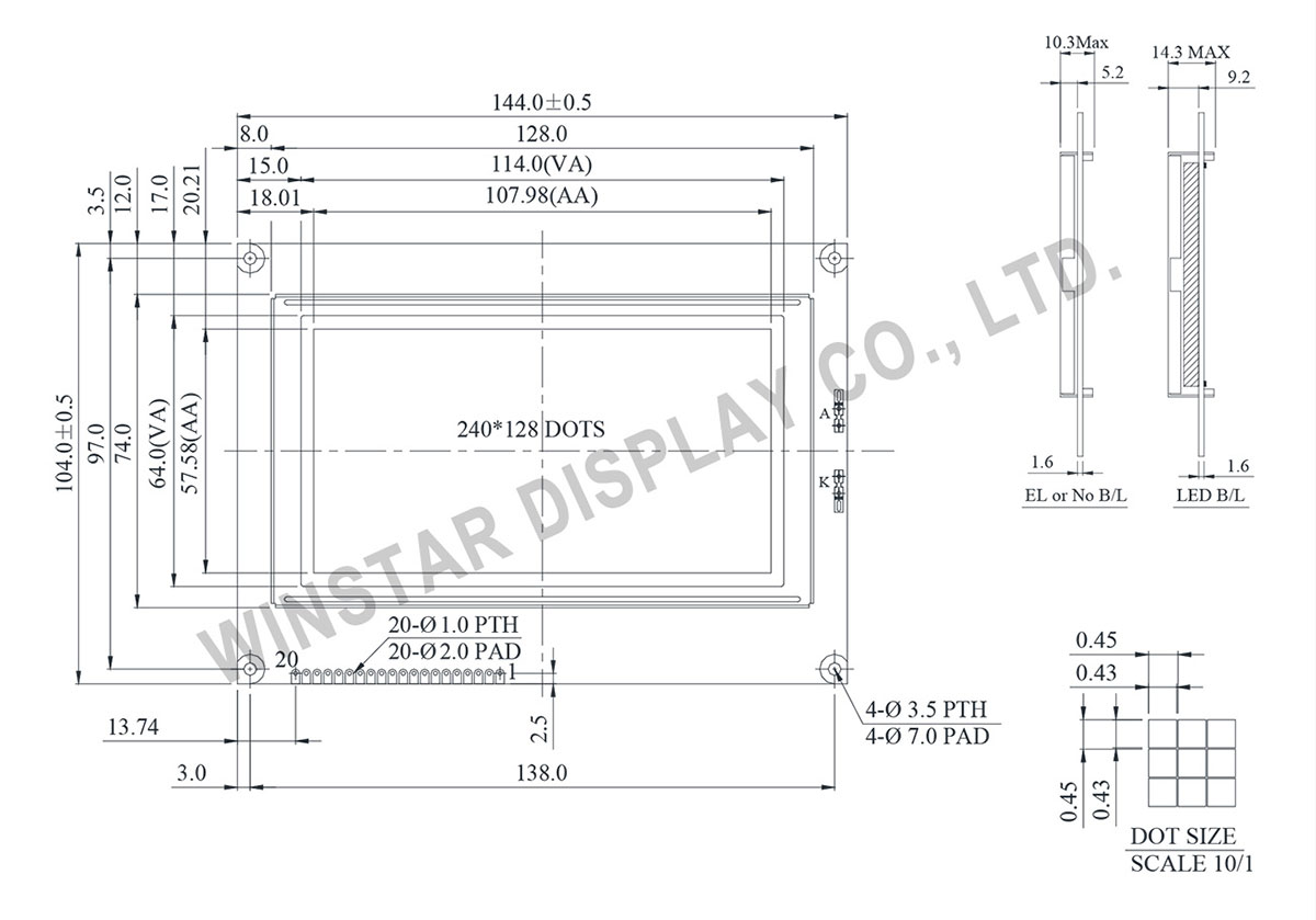 240x128 Graphic LCD, 240x128 LCD Module - Winstar WG240128B