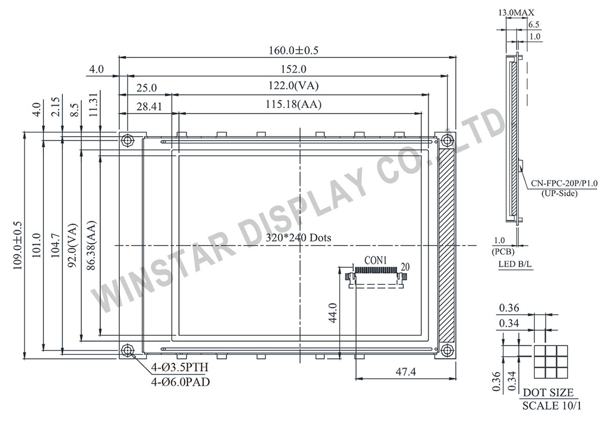 WG320240B0 Graphic Module 320x240 Drawing