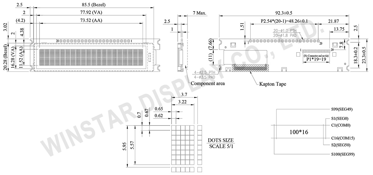 20 Characters x 2 Lines OLED Display COG+FR+PCB - WEP002002A