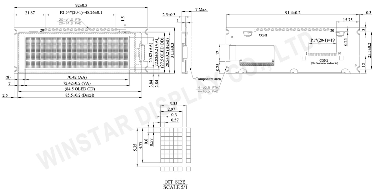 20 characters x 4 Lines OLED Display COG+FR+PCB - WEP002004C