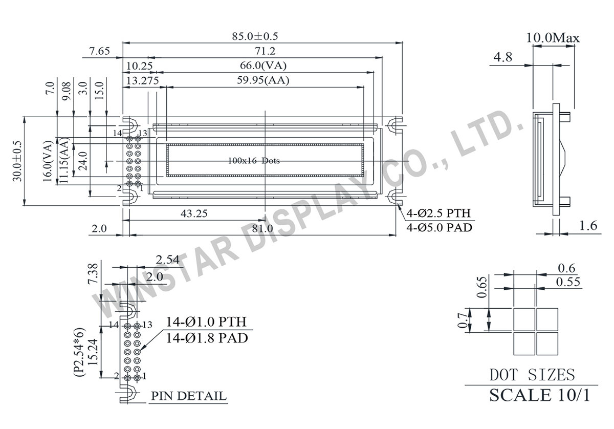 Monochrome OLED Display 100x16 - WEG010016D