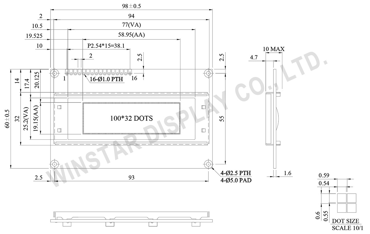WEG010032A - 2.44" OLED Graphic 100x32