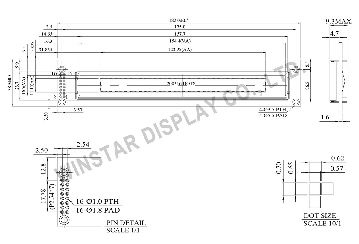 WEG020016A - 4.9 inch OLED Graphic Display 20x16 Drawing