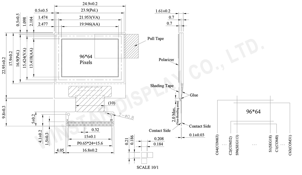 OLED Graphic 0.95 inch 96x64 - WEO009664A