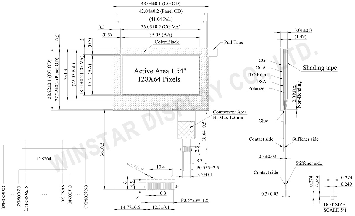 128x64 OLED Screen Module with Touch Panel - WEO012864A-CTP